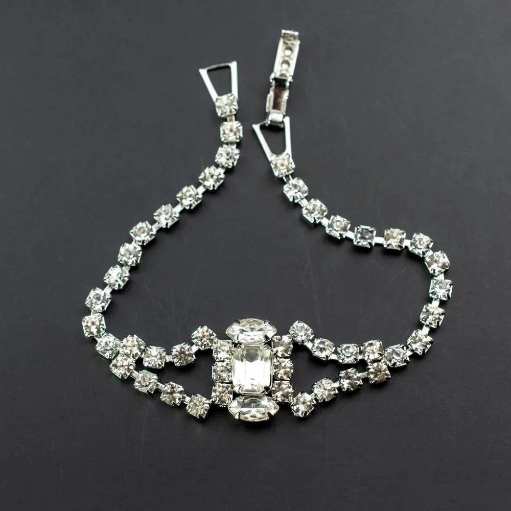 Fancy rhinestone tennis bracelet, dainty clear crystal cocktail party bracelet